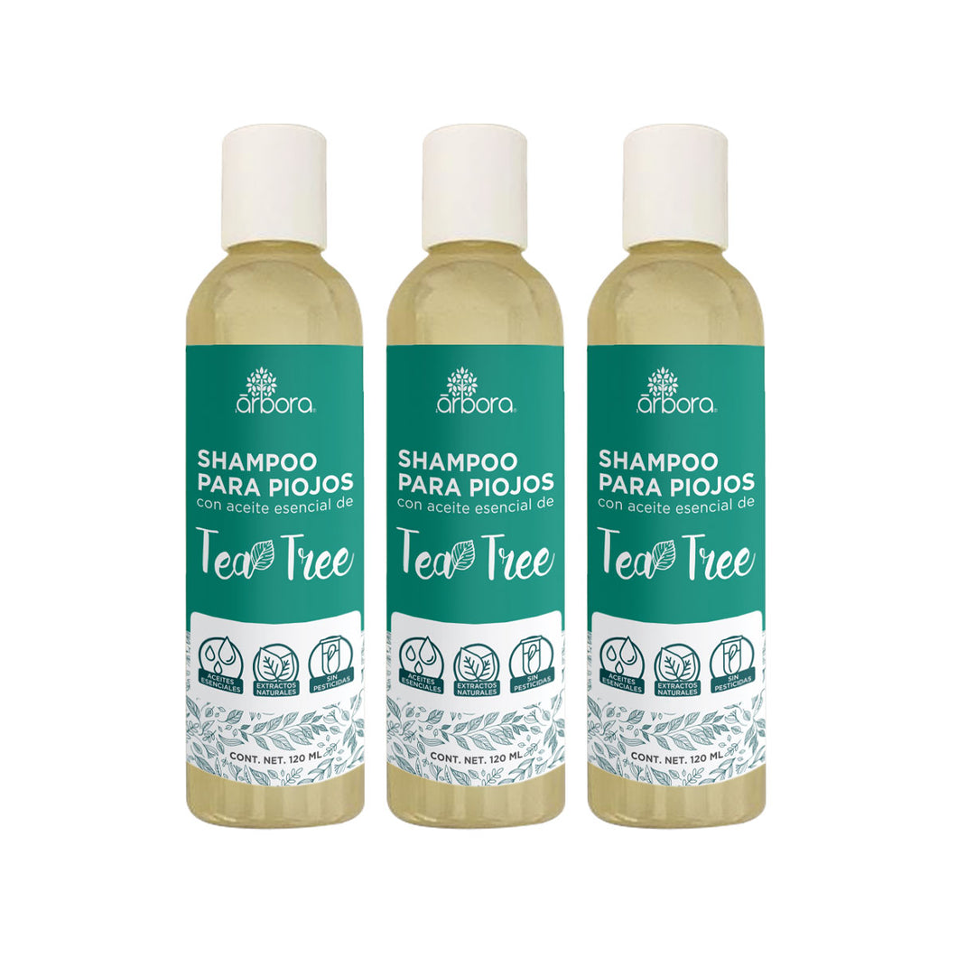 Pack 3 Shampoos para Piojos con Tea Tree ¡Tratamiento Natural!